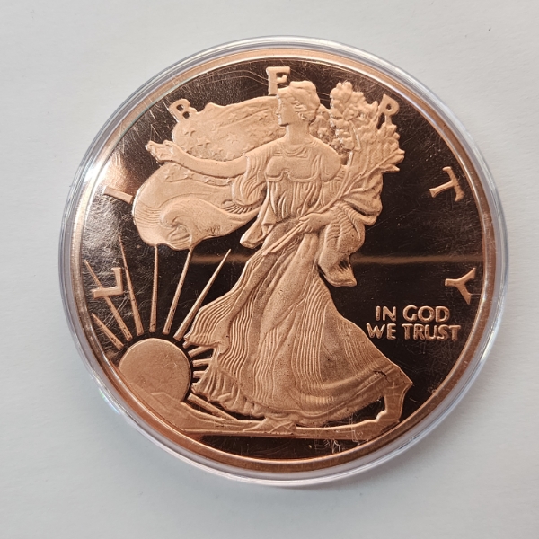 Walking Liberty Design 5 AVDP Ounce .999 Fine Copper Round - in Capsule