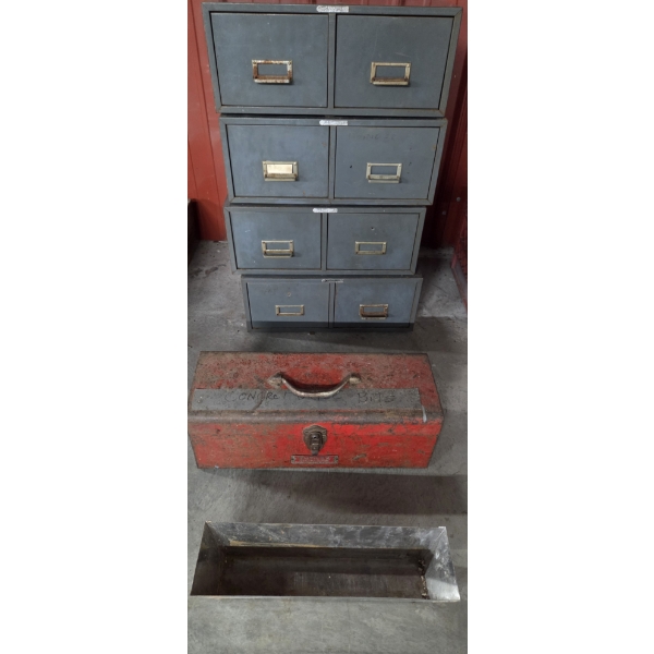 Metal Filing Cabinet 29.5''x16''x18.5'' And 19'' Metal Toolbox With Contents