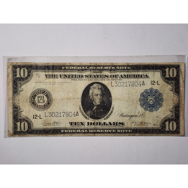 RARE 1914 United States $10 Federal Reserve Blue Seal Horse Blanket Large Note ~ COLLECTORS PIECE!