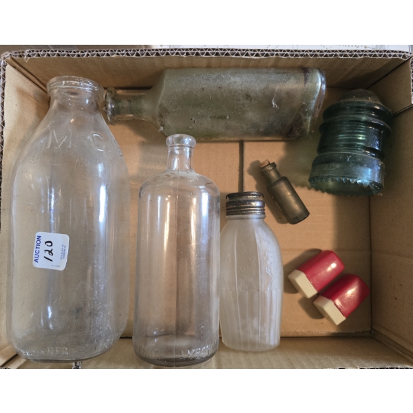 Assorted Vintage Bottles, Green Glass Insulator, S&P Shakers and More