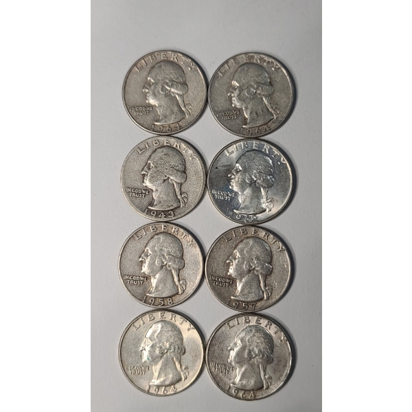 Assorted Years And Mint Marks 90% Silver U.S Washington Quarters - Face Value: $2.00