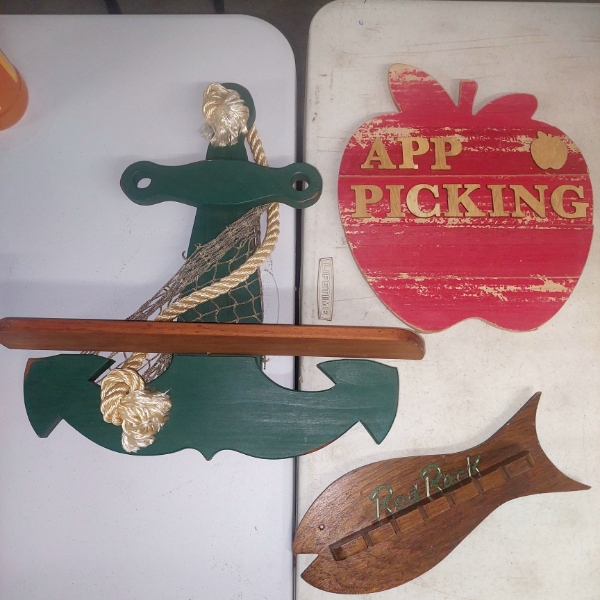 Lot of 3 Home Decor Wood Wall Plaques As Shown - largest is 16" Tall