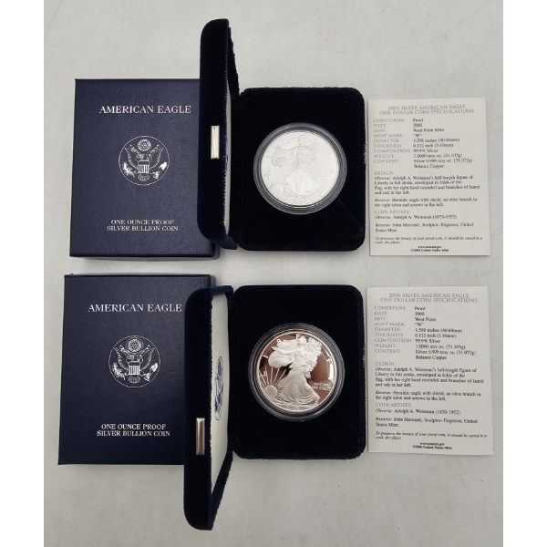 Lot of (2) "W" Silver One Dollar American Eagle Silver Proofs