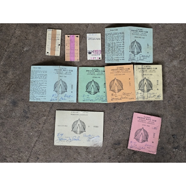 Assorted Capri Enlisted Men's Club Cards - Friedberg, Germany 1968
