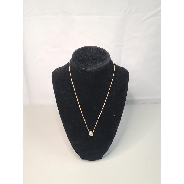 14K Gold Solitaire Pendant With Round Brilliant Cut .71 CT Diamond On 14K Gold 18" Wheat Chain -4.2g