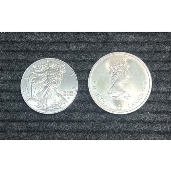 Lot of 2 silver Coins.  2023 American Silver Eagle and Canadian $10 Olympic Coin. 
