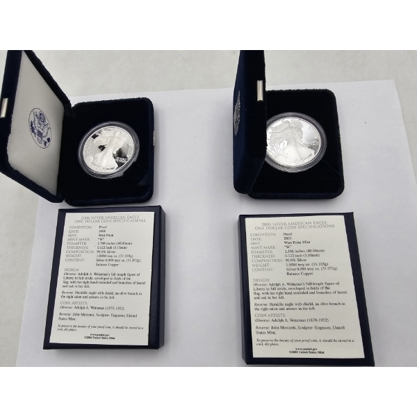 Lot of (2) "W" One Dollar Silver American Eagle Proofs