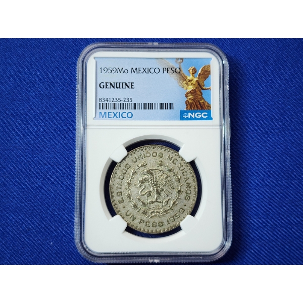 1959 Mo Mexico Peso Silver Coin NGC GENUINE ASW: 0.0514 oz 
