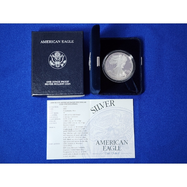 2000-P American Silver Eagle Proof 1 oz .999 Fine Silver w/ Box & COA 