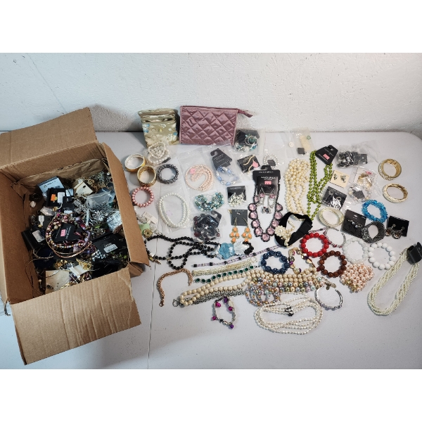 HUGE Lot of Assorted Costume Jewelry - Lots in Packaging, Small Cosmetic Bags