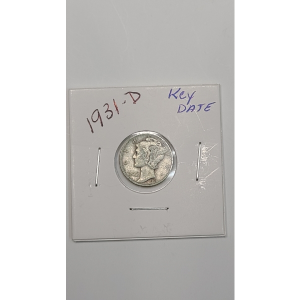 KEY DATE 1931-D 90% Silver Mercury Dime