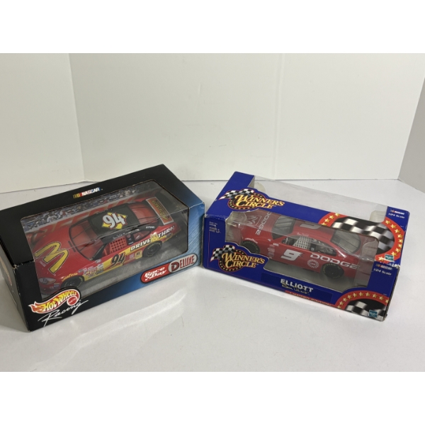 (2) 1/24 Scale Diecast Scale Collectible Cars - Winner's Choice Bill Elliott & Hot Wheels racing Bil