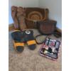 Image 1 : PICKUP IN CANTON - Two Vintage Leather Bags, Sewing Kit, Vintage Childs Steelers Mittens, And Handma