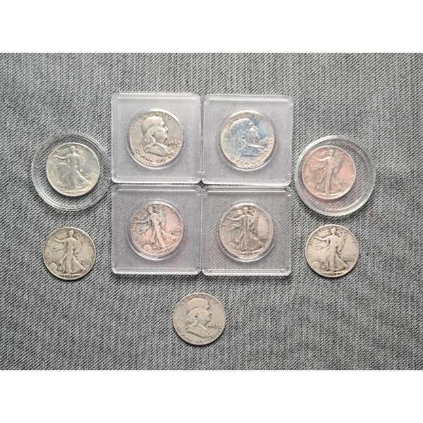 Assorted 90% Silver United States Walking Liberty & Benjamin Franklin Half Dollars - $4.50 Face Val.