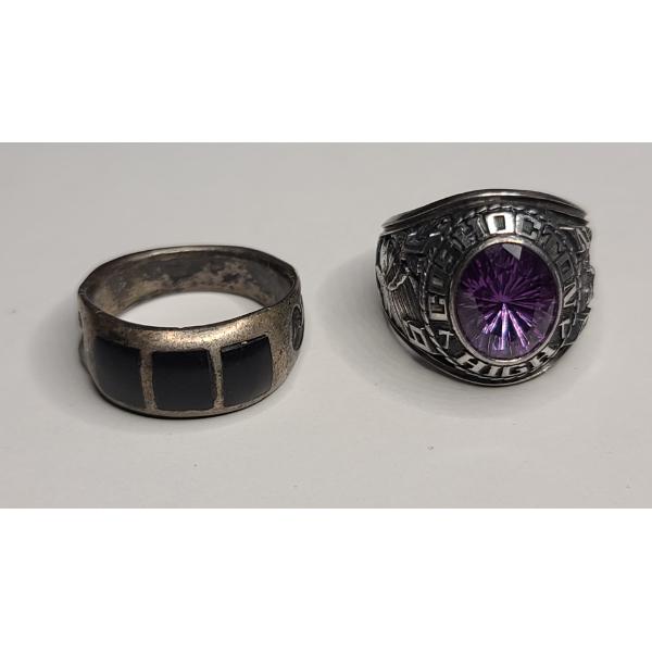 1982 Sterling Silver Coshocton High School Class Ring & Sterling Silver Ring W/ Onyx - Weight: 20.4g
