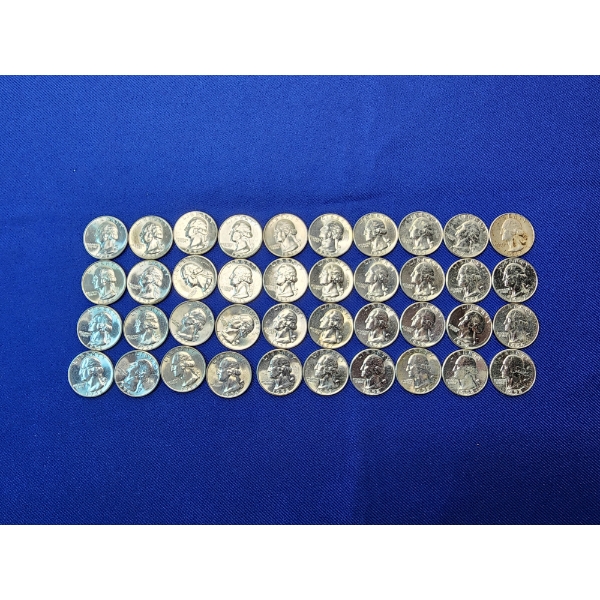 Lot of Assorted Years Washington Silver Quarters: Appear Uncirculated FV: $10.00