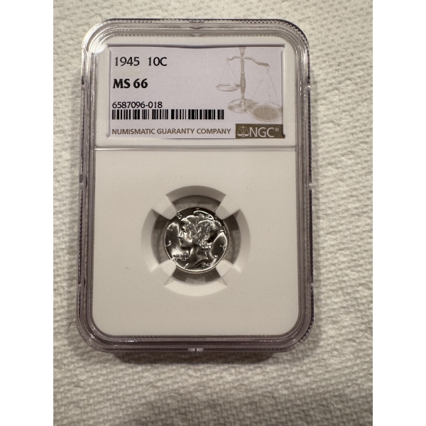 1945 United States Mercury Silver Dime - Graded By NGC MS 66