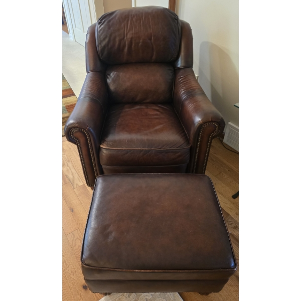 Brown Leather Accent Chair with Ottoman