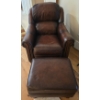 Image 1 : Brown Leather Accent Chair with Ottoman