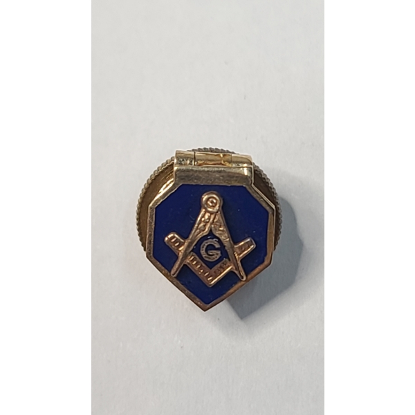 Unique & Rare Gold Filled Blue Enamel Masonic Flip-hinge Lapel Pin - 1.3g