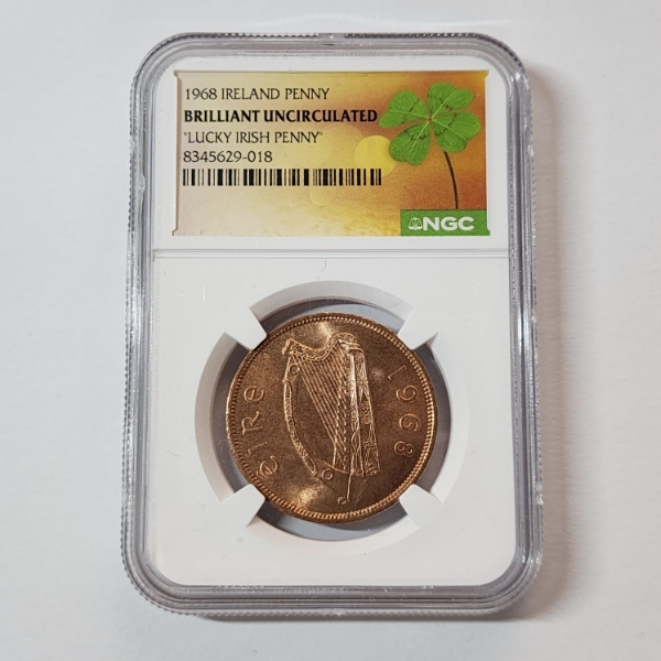 NGC Brilliant Uncirculated 1968 Ireland Penny "Lucky Irish Penny"
