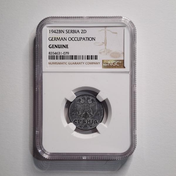 NGC Genuine 1942BN Serbia 2D Coin From German Occupation ~ Great Condition!