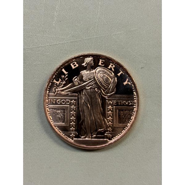 Walking Liberty .999 Fine One Troy Ounce Copper Coin - Mint Condition