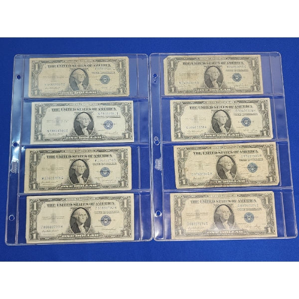 (8) U.S. $1 Blue Seal Silver Certificates: 1935 E & D