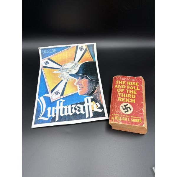 German Nazi Banner/Flyer & The Rise and Fall of the Third Reich Book - Unsere Luftwaffe Propaganda 
