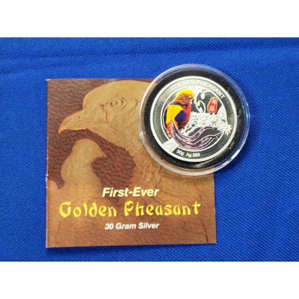 2017 China 30-gram Silver Golden Pheasant Proof Coin .999 Fine Silver