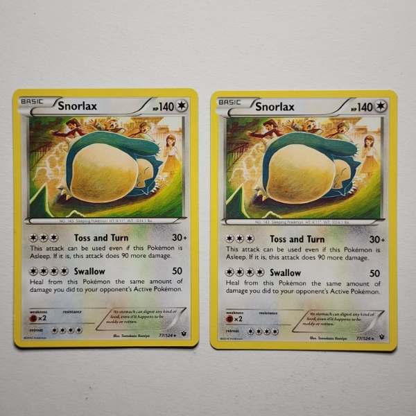 Two Snorlax 77/124 NON Holo Rare Vintage Pokemon Trading Cards 
