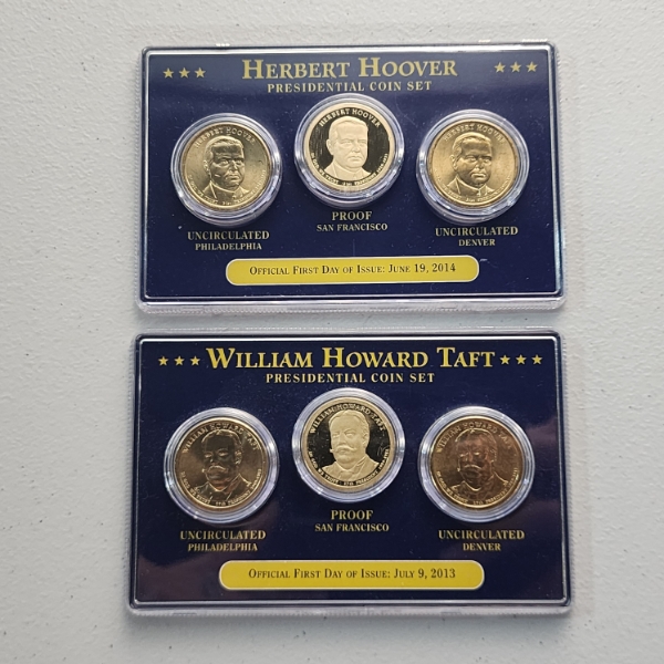Two U.S. Presidential Dollar Coin Sets FDOI: Hoover & Taft - Face Value: $6.00