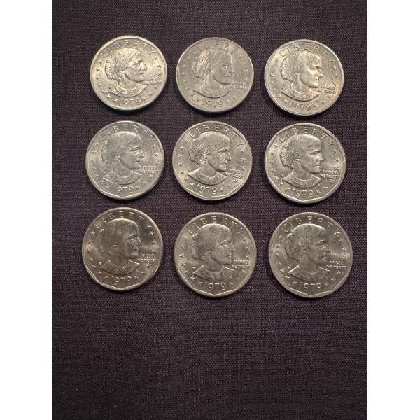 9 - Susan B. Anthony United States One Dollar Coins - Mint Condition