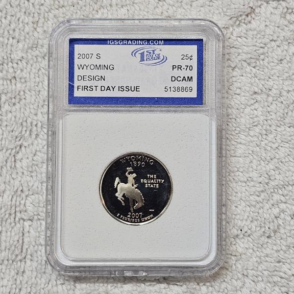 2007-S 90% Silver Wyoming State Quarter certified as PR-70 Deep Cameo (DCAM) by IGS Grading