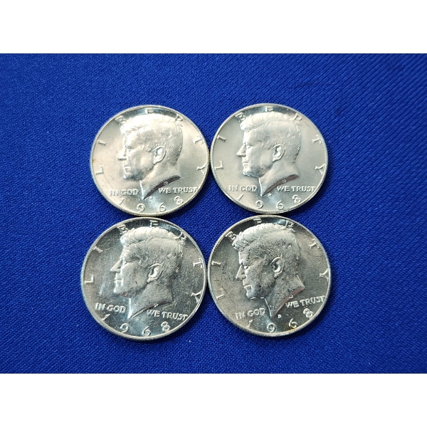 x4 Assorted Years 40% Silver Kennedy Half Dollars - FV: $2.00
