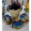 Image 1 : 4 Pcs Total - 3 Pc Native American Hand Painted 4" Pottery Set & 7" Vase - Mint