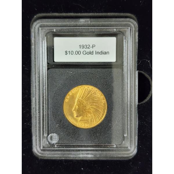1932 United States $10 Gold Indian Coin Minted by Philadelphia Mint in Protective Slab~ AGW: 0.484oz