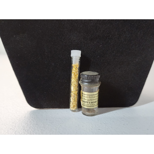 Two Tubes of Gold Flakes Including From Knott's Berry Farm Gold Mine