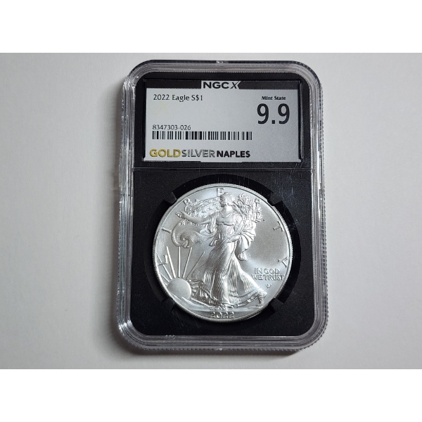 2022 Silver American Eagle NGCX Mint State 9.9 1 oz .999 Fine Silver 