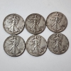 Image 1 : Six Assorted Years United States 90% Silver Walking Liberty Half Dollars - Face Value: $3.00