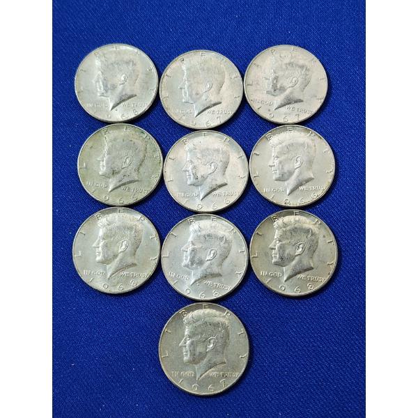 x10 Assorted Years 40% Silver Kennedy Half Dollars FV: $5.00