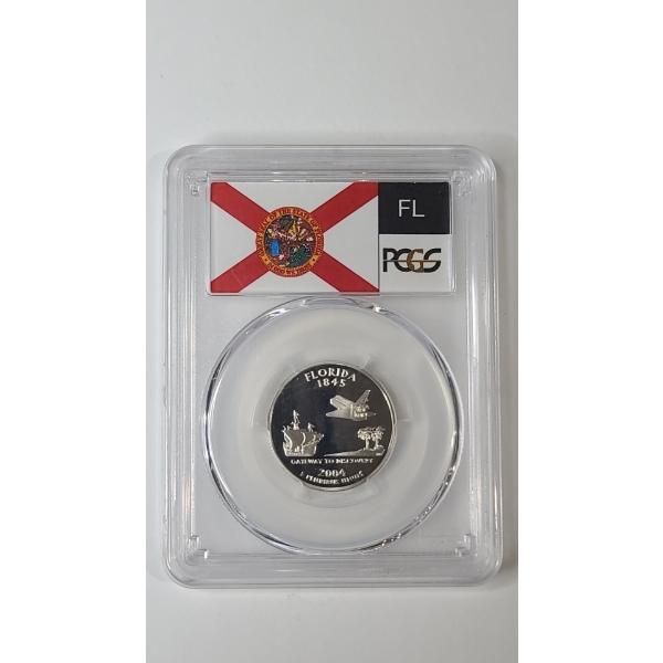 PCGS 2004-S PR 70 DCAM Florida 90% Silver Quarter From The 50 State Quarters Program 