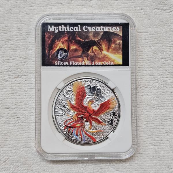 Silver-Plated, Colorized Commemorative Coin featuring a Phoenix