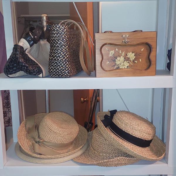 Selection As Pictured - Some Ladies Hats, Handbags Including A Vintage Collectible Wood Handbag More