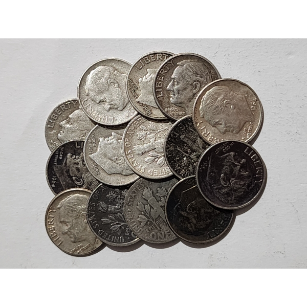 $1.40 in Assorted 90% Silver United States Dimes - 14 Coins Altogether!
