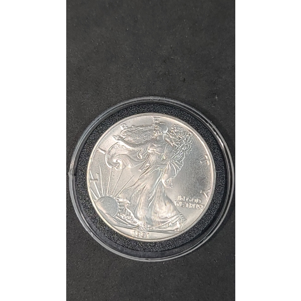 1991 1 Oz .999 Fine Silver American Eagle In Coin Capsule