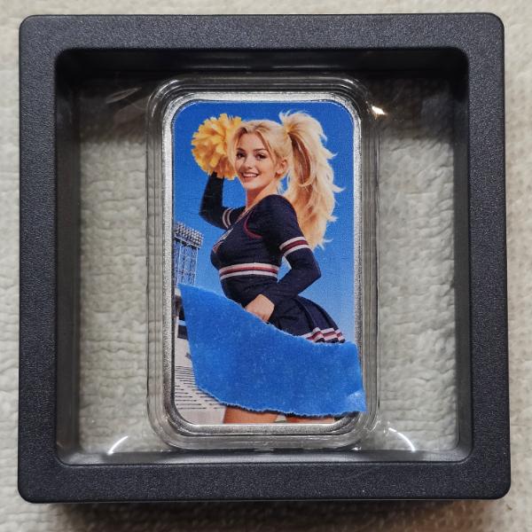 Touchdown Taylor Bullion Baddies 1 Oz .999 Fine Silver Colorized Art Bar In Floating Display Case