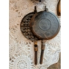 Image 1 : Cast Iron Waffle Maker, Iron With Rest, & Kettle Pot