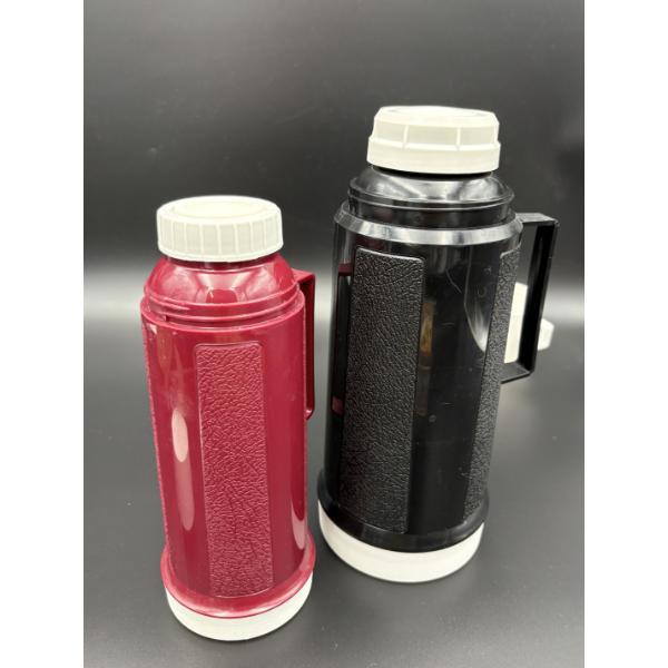 2 Vintage Thermoses with lids - red & black - for hot & cold beverages