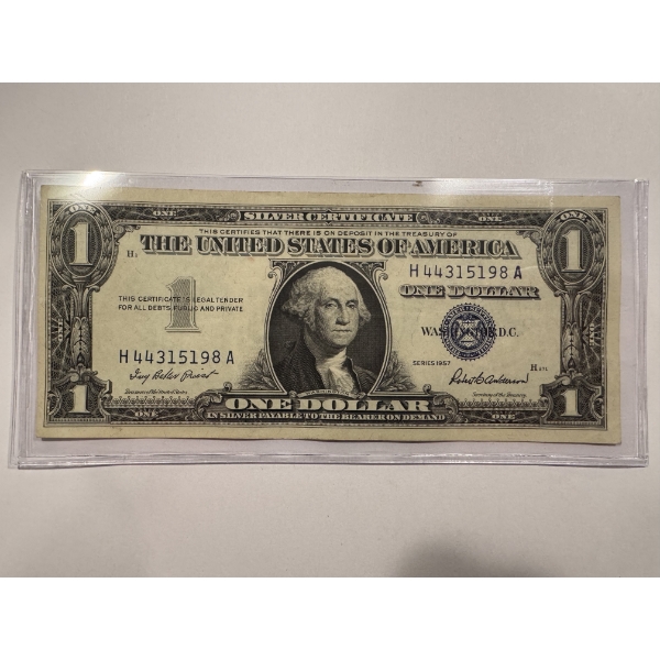 1957 United States Washington One Dollar Silver Certificate Note - High End Note - Blue Seal